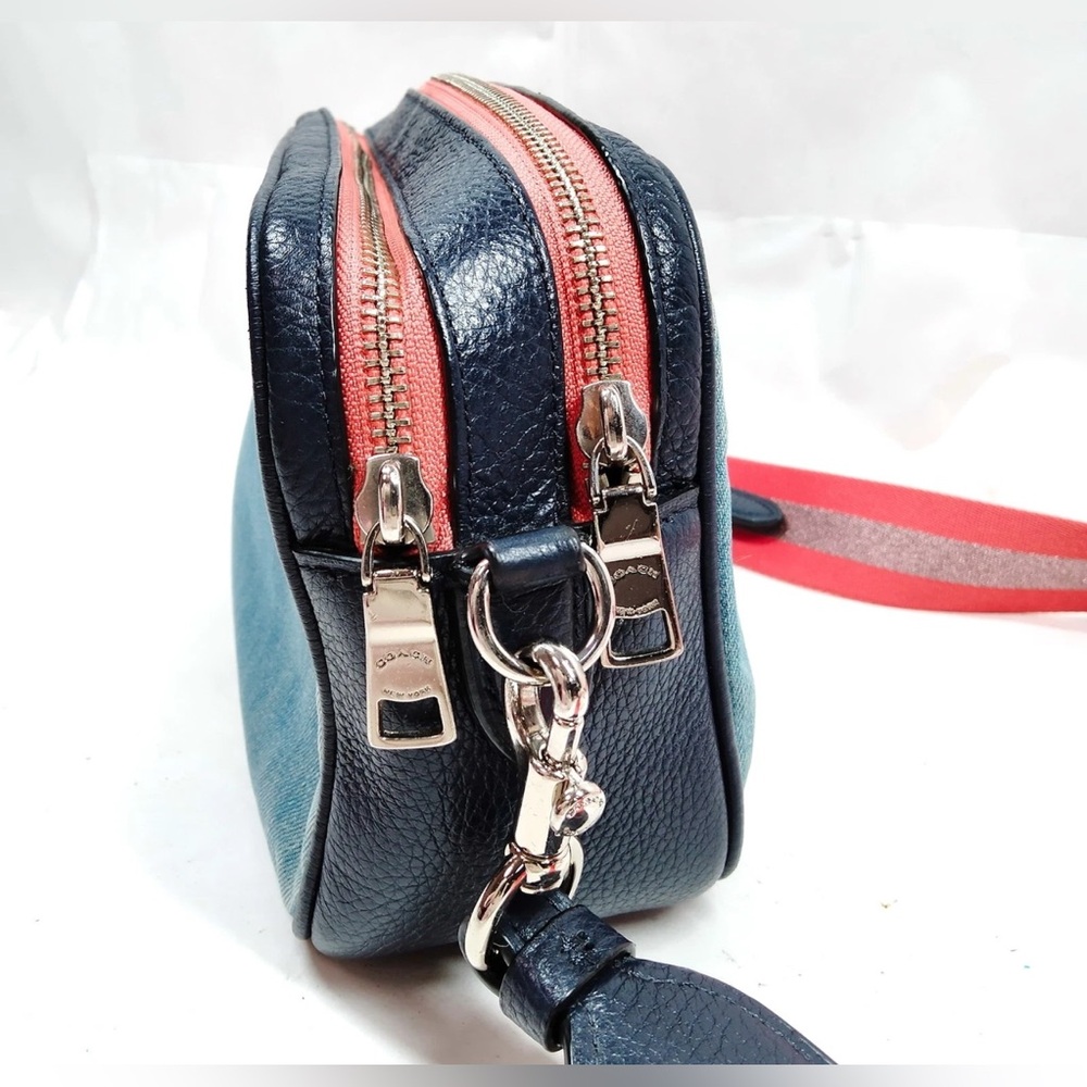 Authentic Coach Blue Denim crossbody Bag with Coral Strap - Picture 7 of 17